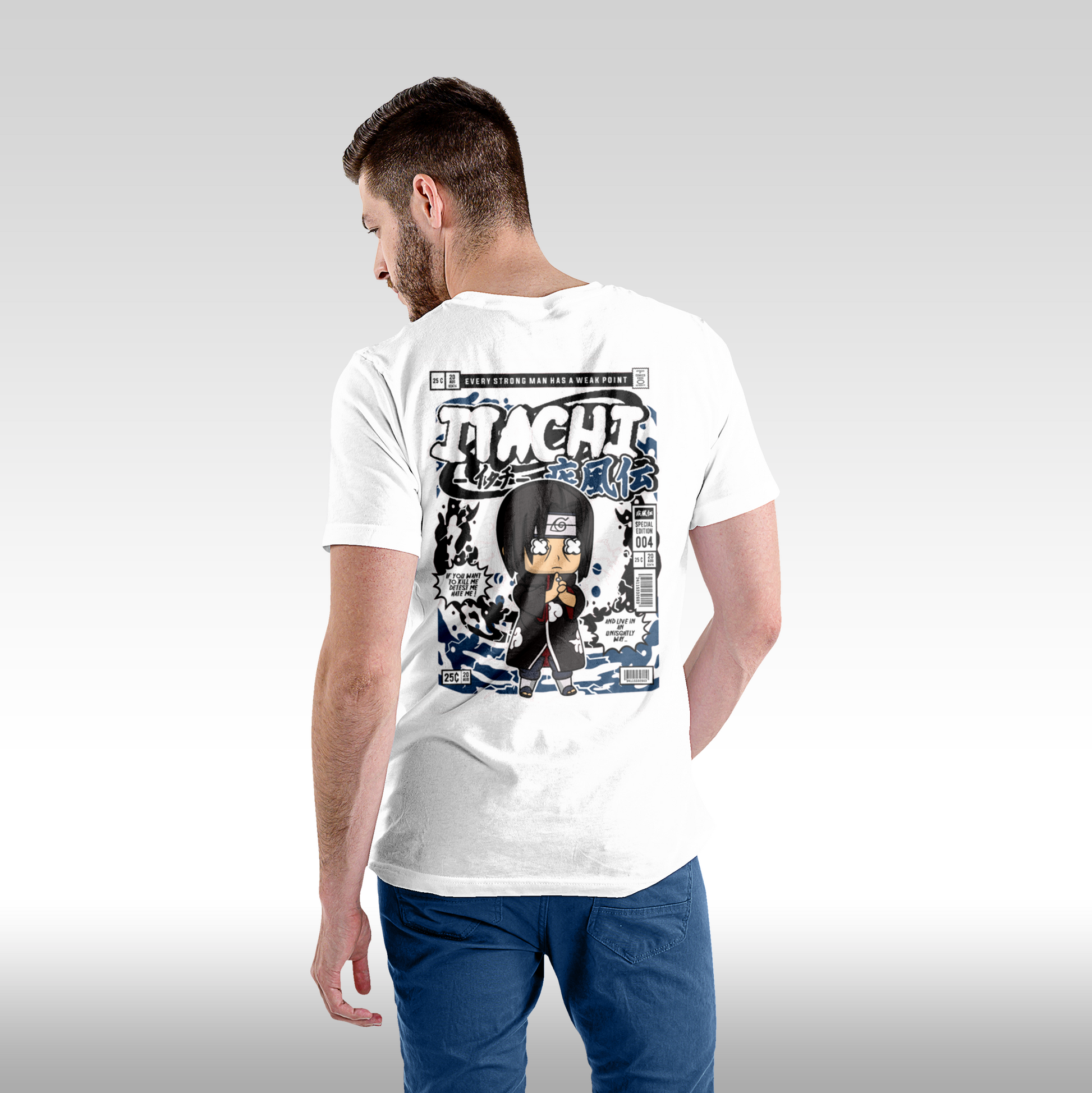 Tricou alb personalizat bumbac Spate barbat anime "Itachi Funko" streetwear
