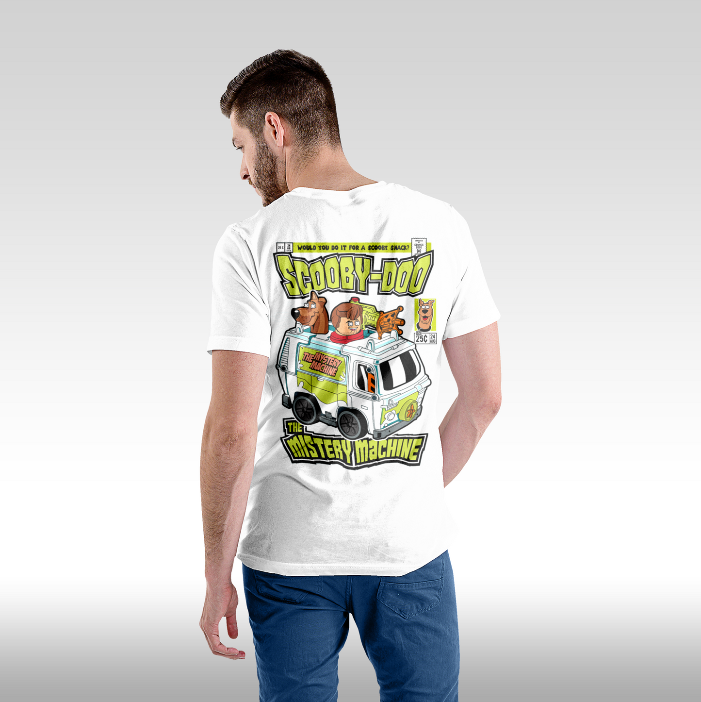 Tricou alb personalizat bumbac Spate barbat desene "Scooby-Doo The Mystery Machine Funko" streetwear