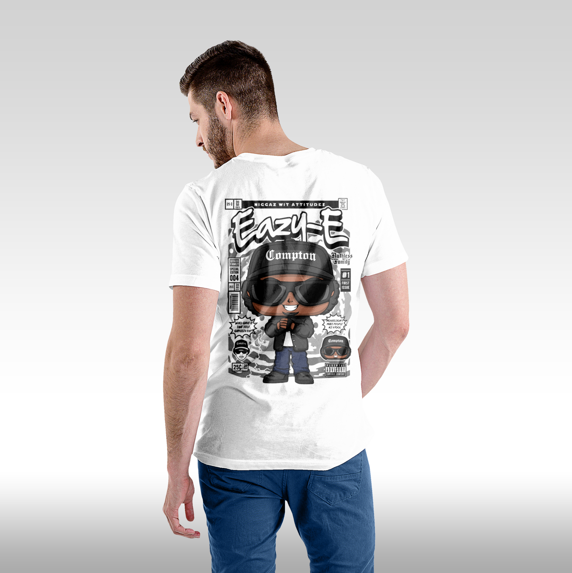 Tricou alb personalizat bumbac Spate Barbat rap "Eazy-E" streetwear
