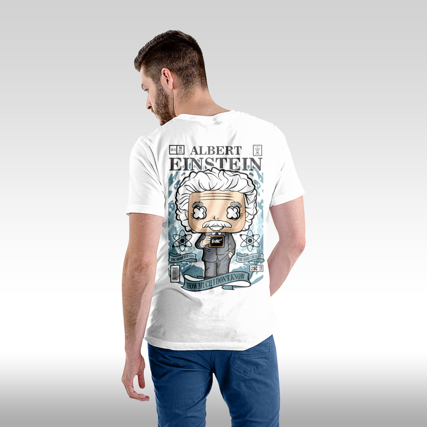 Tricou alb personalizat bumbac Spate Barbat urban "Albert Einstein" streetwear
