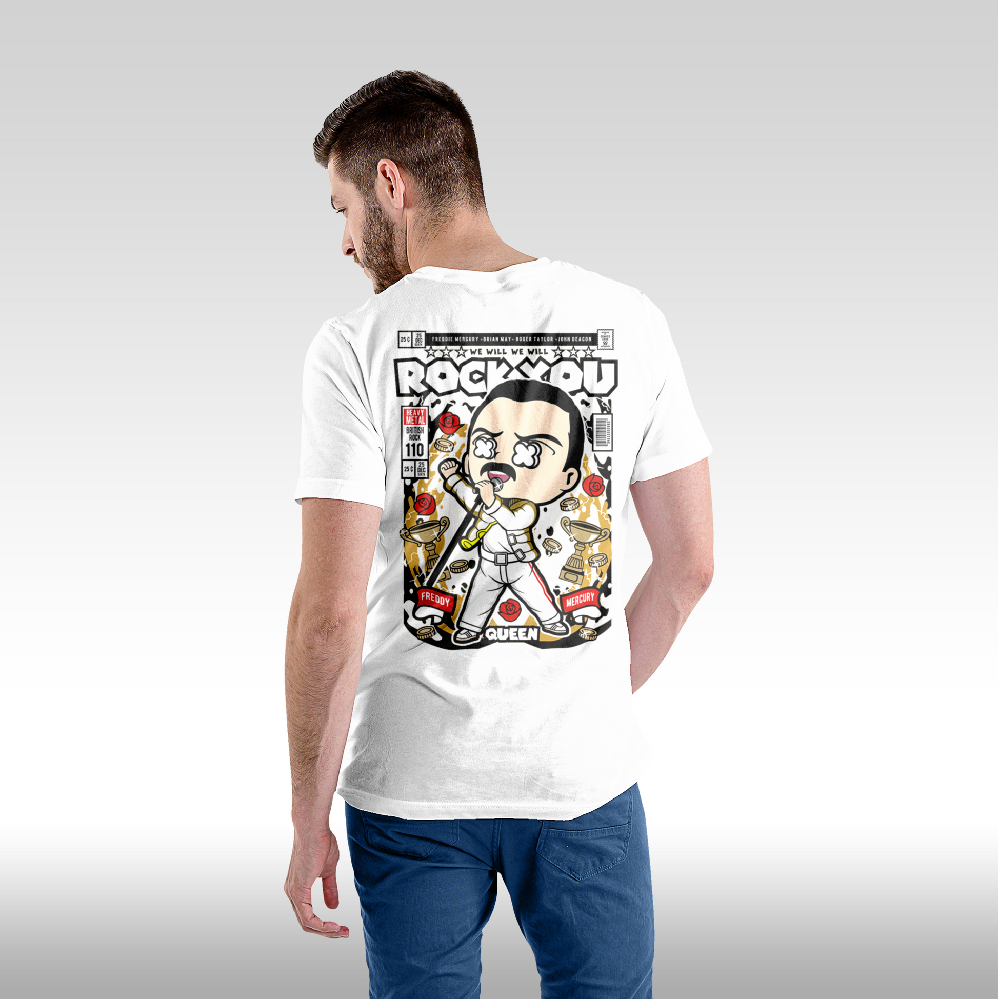 Tricou alb personalizat bumbac Spate Barbat urban "Rock You Queen" streetwear
