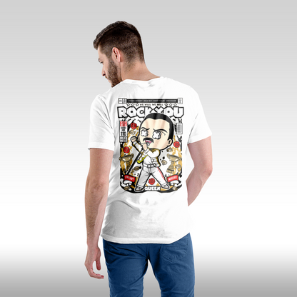 Tricou alb personalizat bumbac Spate Barbat urban "Rock You Queen" streetwear
