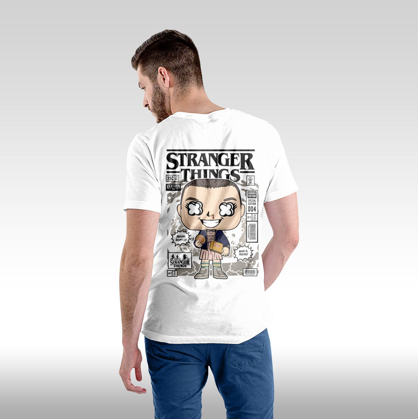 Tricou alb personalizat bumbac Spate barbat urban "Stranger Things" streetwear