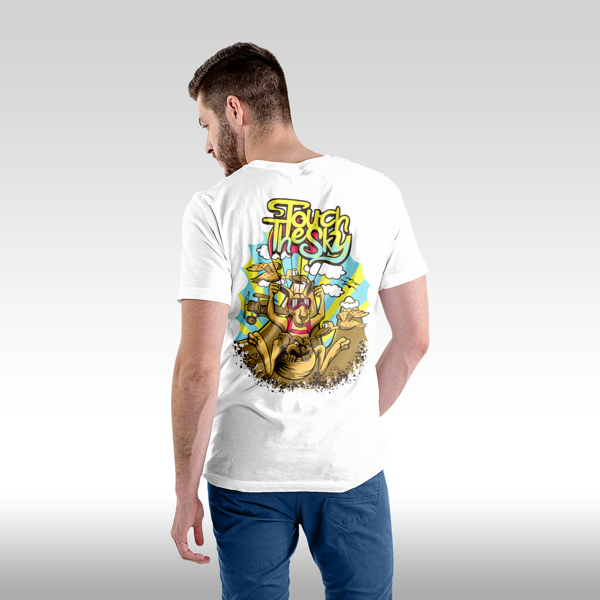 Tricou alb personalizat bumbac Spate barbat urban "Touch The Sky" streetwear