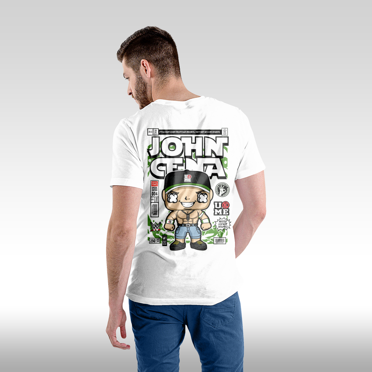 Tricou alb personalizat bumbac Spate Barbat wrestling "John Cena Funko" streetwear
