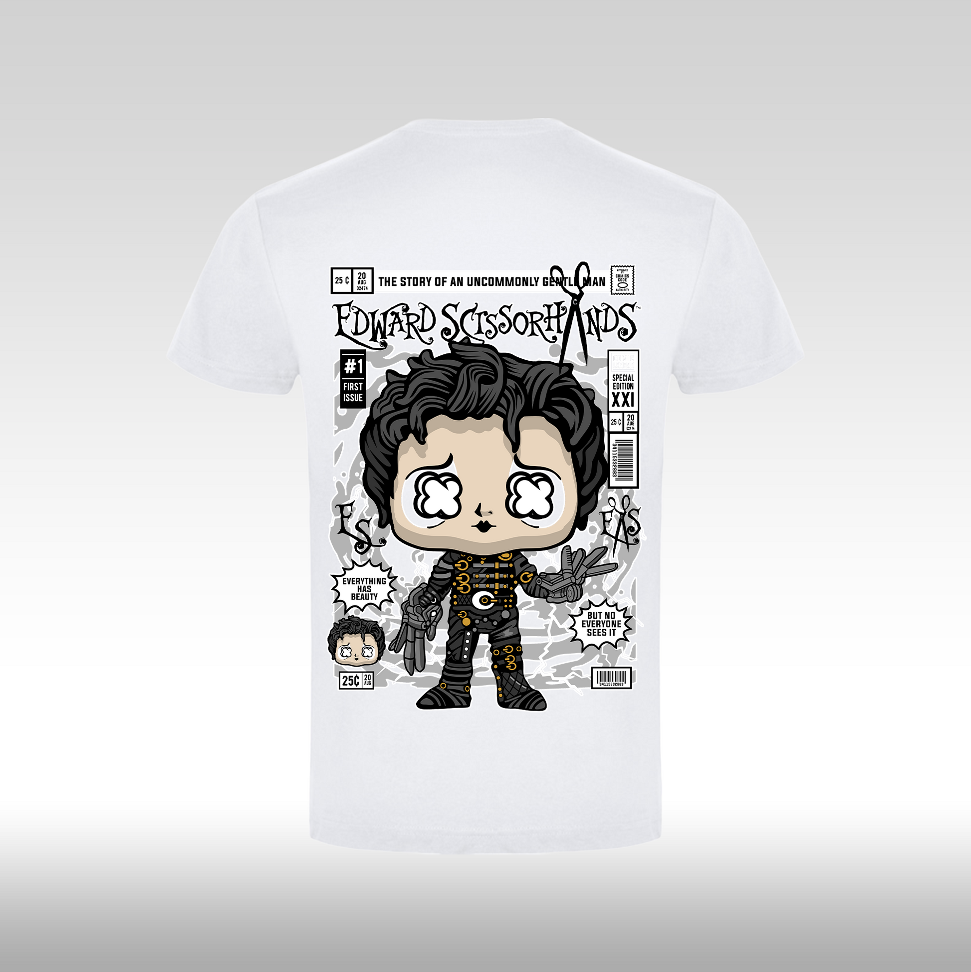 Tricou alb personalizat bumbac Spate colectionar "Edward Scissorhands Funko" streetwear
