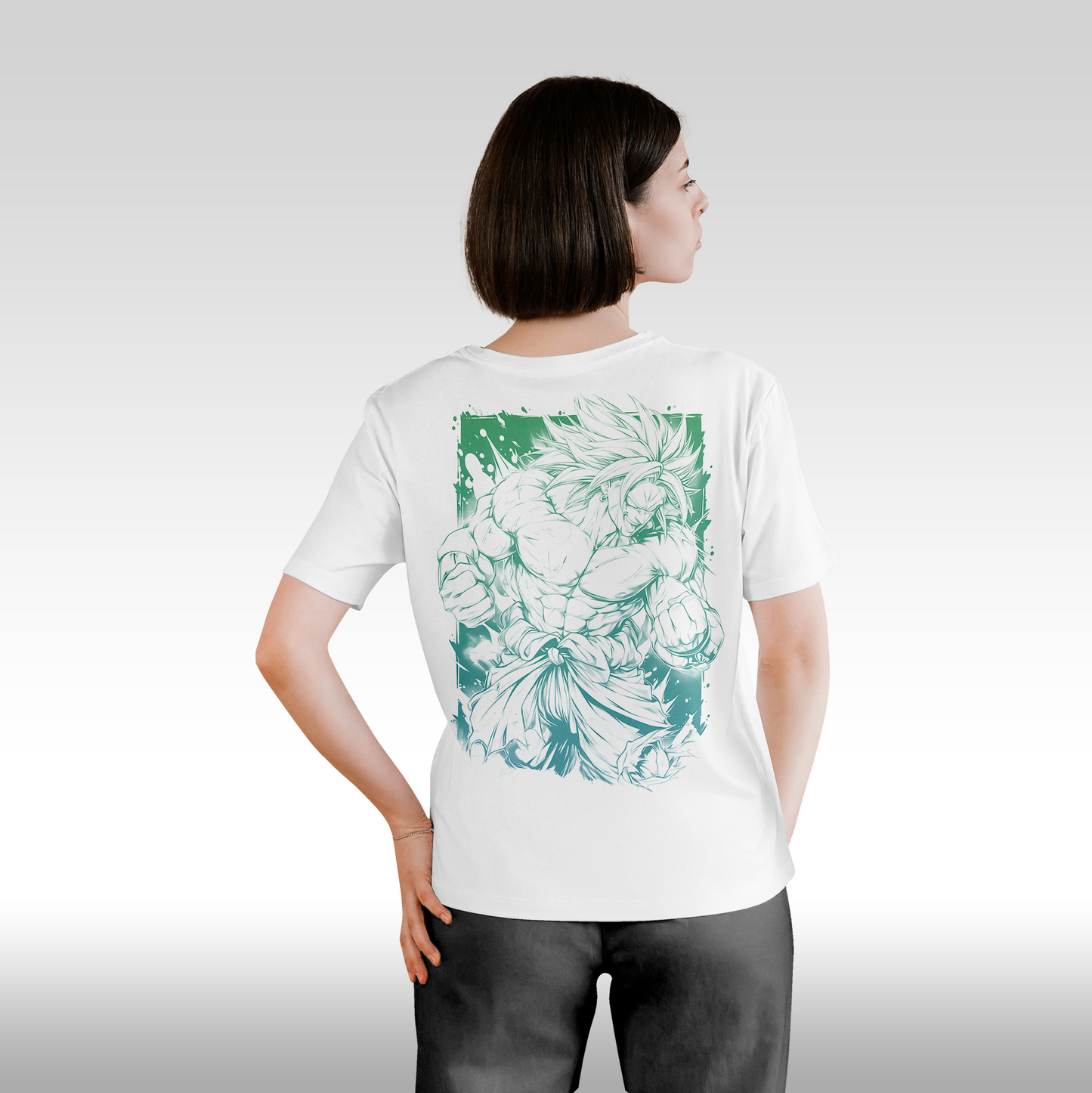 Tricou alb personalizat bumbac Spate Dama anime "Broly" streetwear