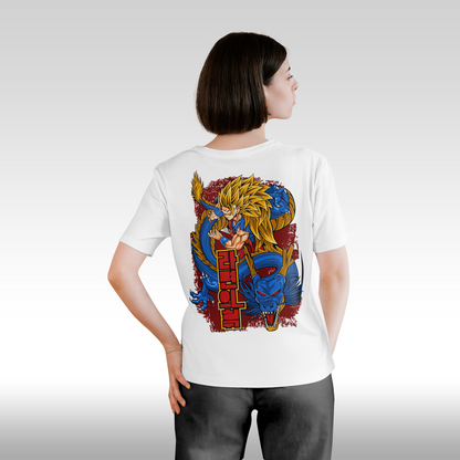Tricou alb personalizat bumbac Spate Dama anime "Goku Super Sayan-Jin 3" streetwear