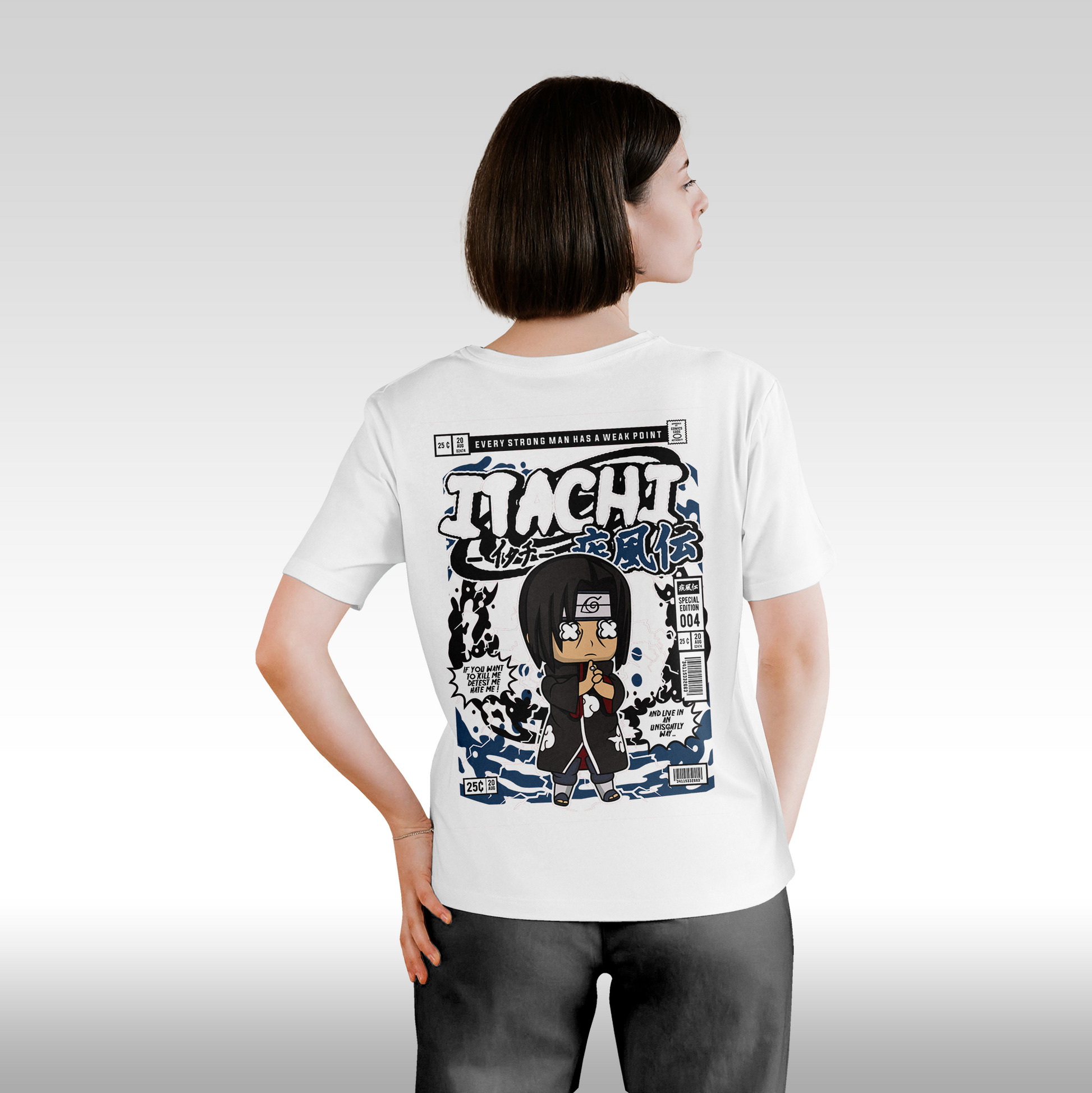 Tricou alb personalizat bumbac Spate Dama anime "Itachi Funko" streetwear