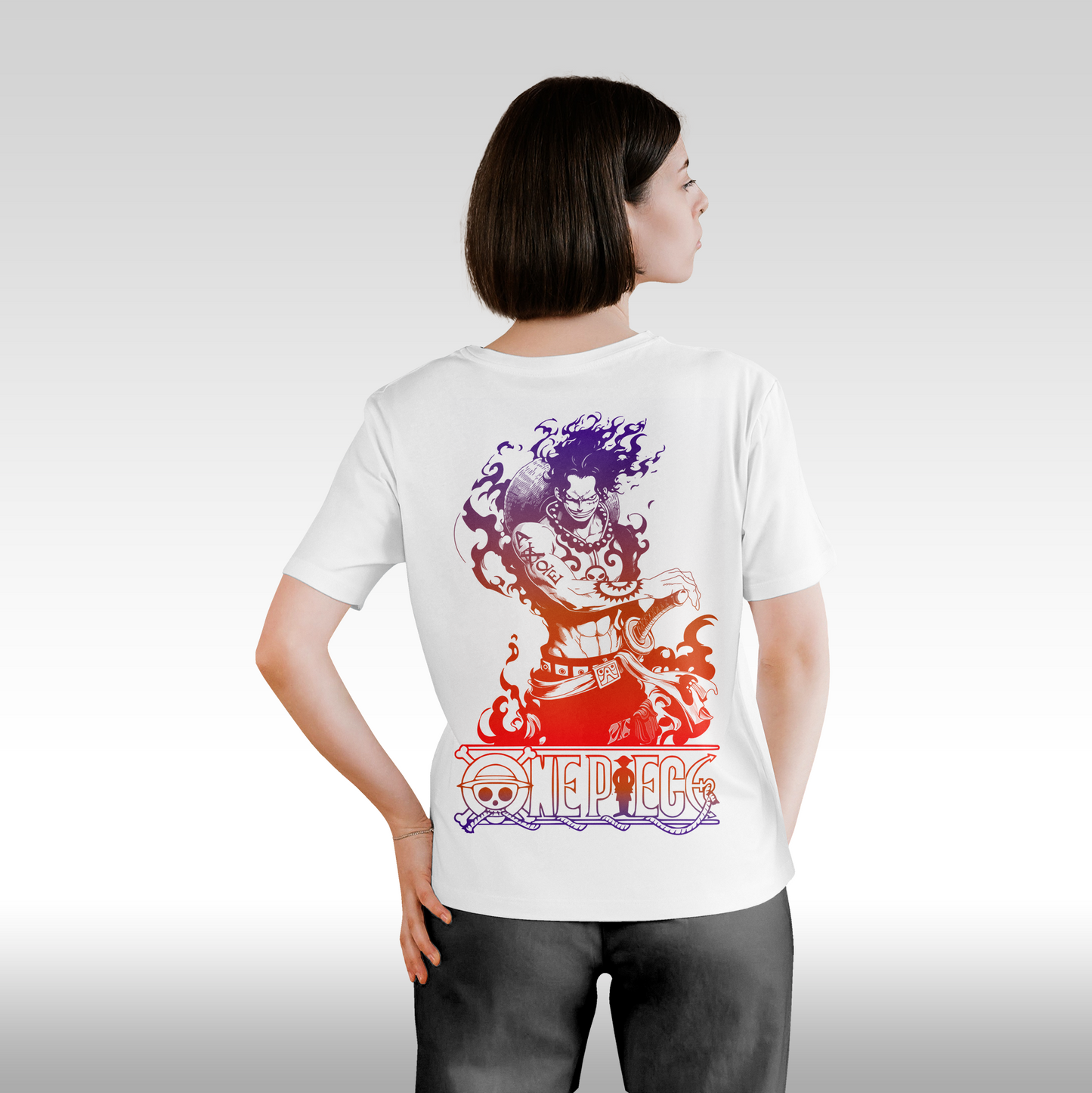 Tricou Negru personalizat bumbac Spate dama anime "Portgas-D-Ace" streetwear
