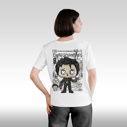 Tricou alb personalizat bumbac Spate dama colectionar "Edward Scissorhands Funko" streetwear

