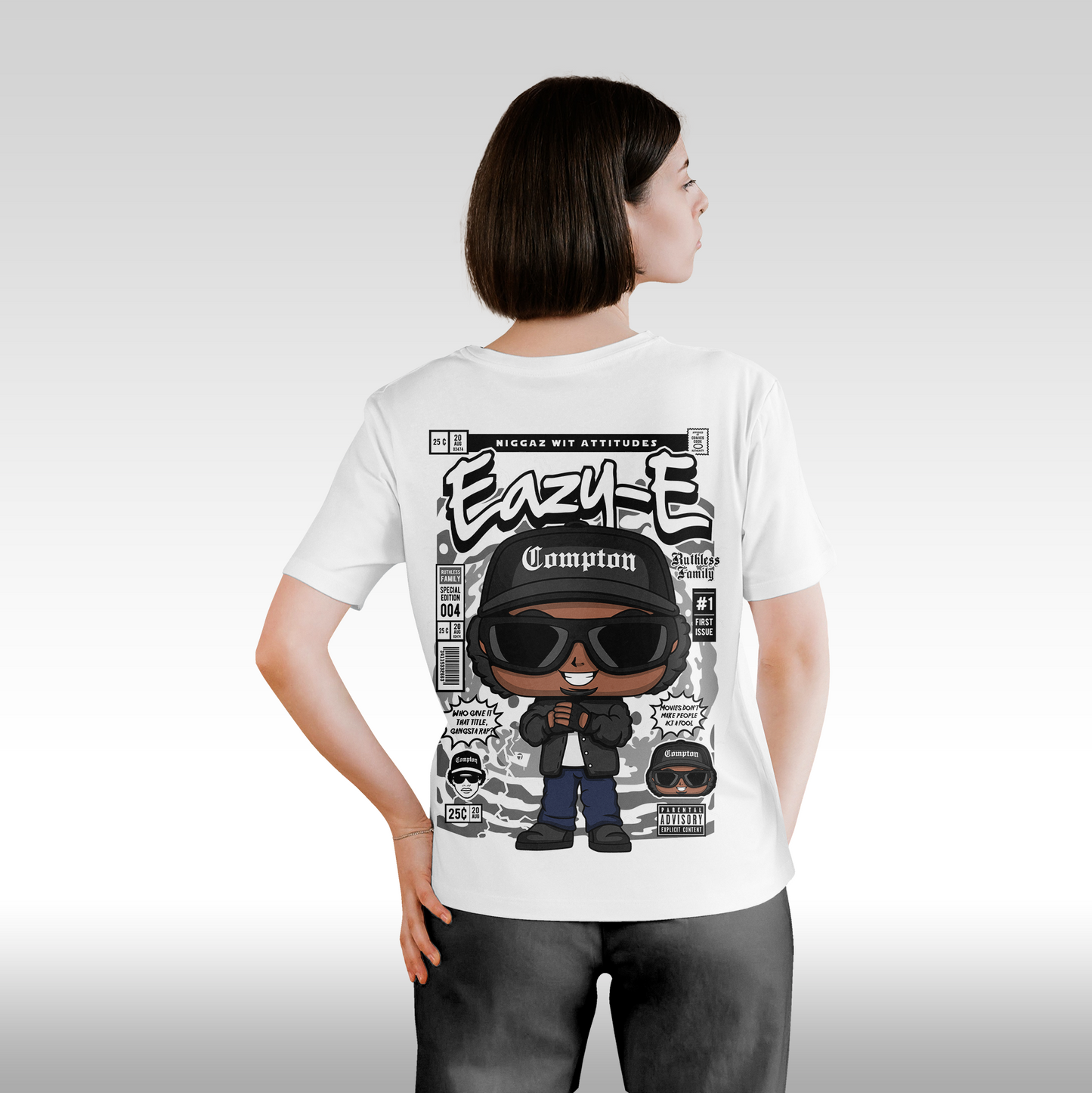Tricou alb personalizat bumbac Spate dama rap "Eazy-E" streetwear
