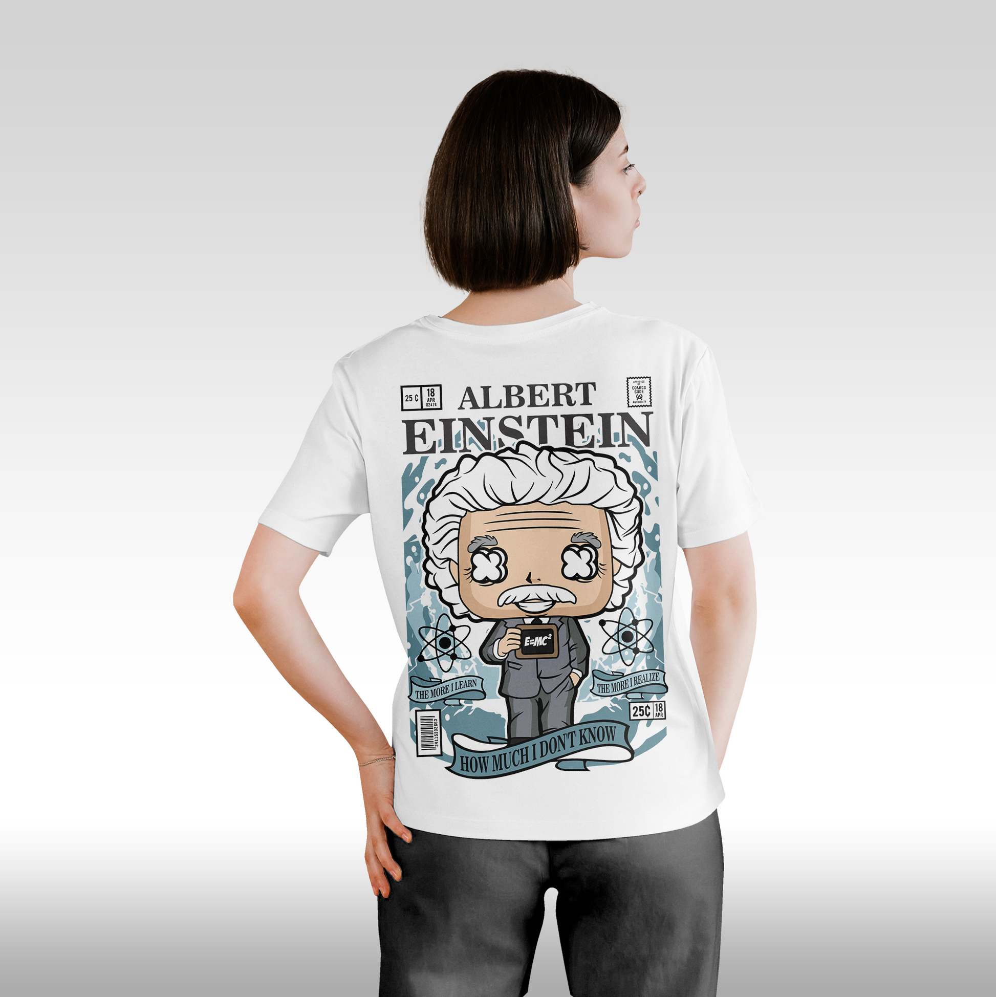 Tricou alb personalizat bumbac Spate dama urban "Albert Einstein" streetwear
