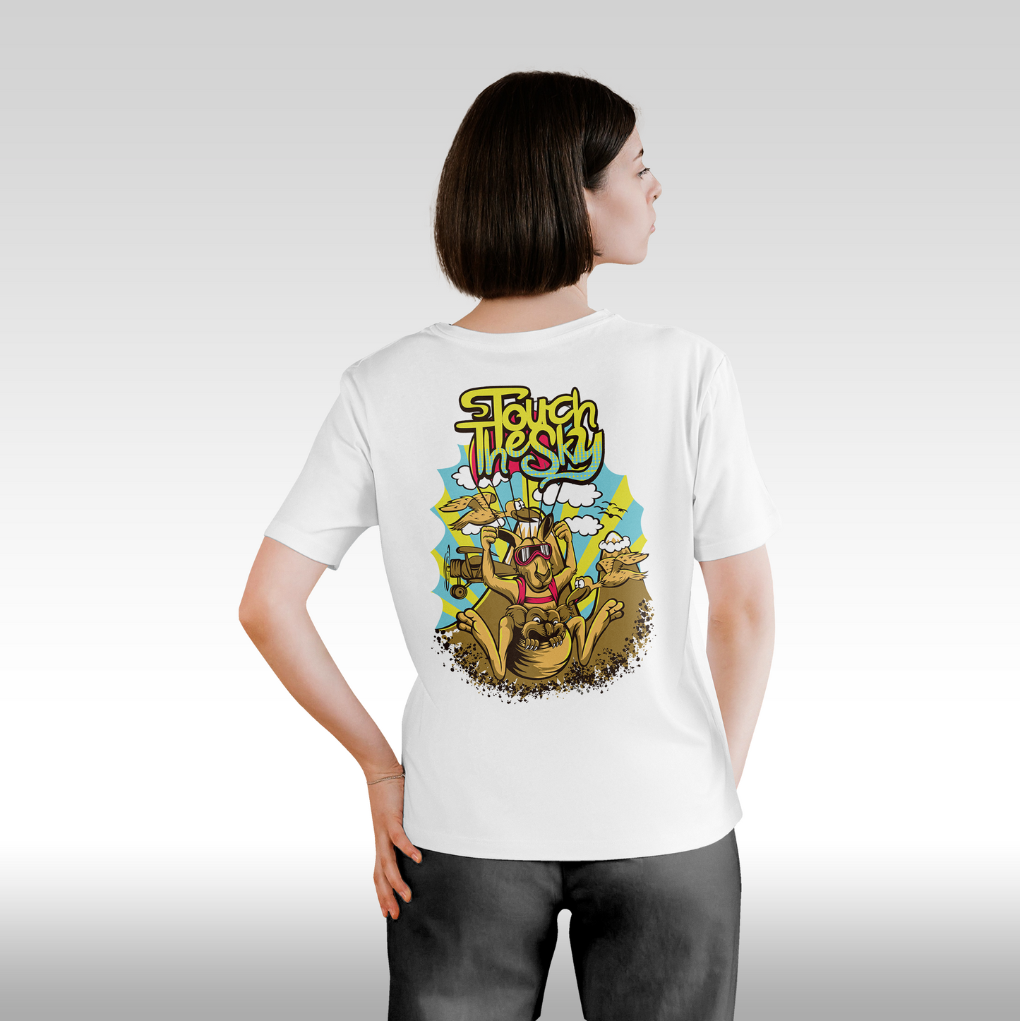 Tricou alb personalizat bumbac Spate Dama urban "Touch The Sky" streetwear