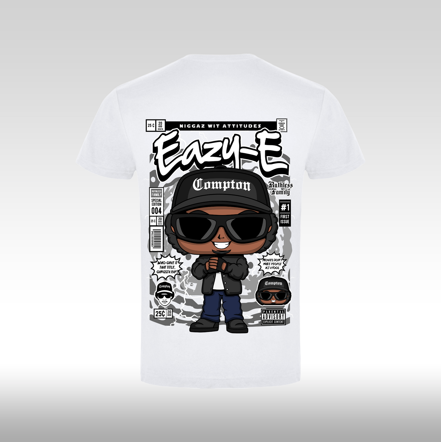 Tricou alb personalizat bumbac Spate rap "Eazy-E" streetwear

