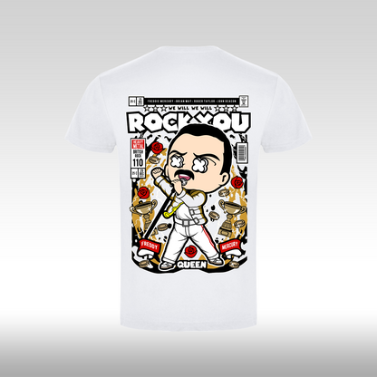 Tricou alb personalizat bumbac Spate urban "Rock You Queen" streetwear
