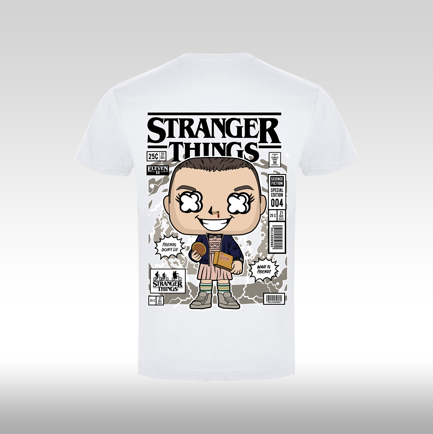 Tricou alb personalizat bumbac Spate urban "Stranger Things" streetwear