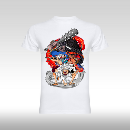 Tricou alb personalizat bumbac anime "Fight Against Kaido" streetwear
