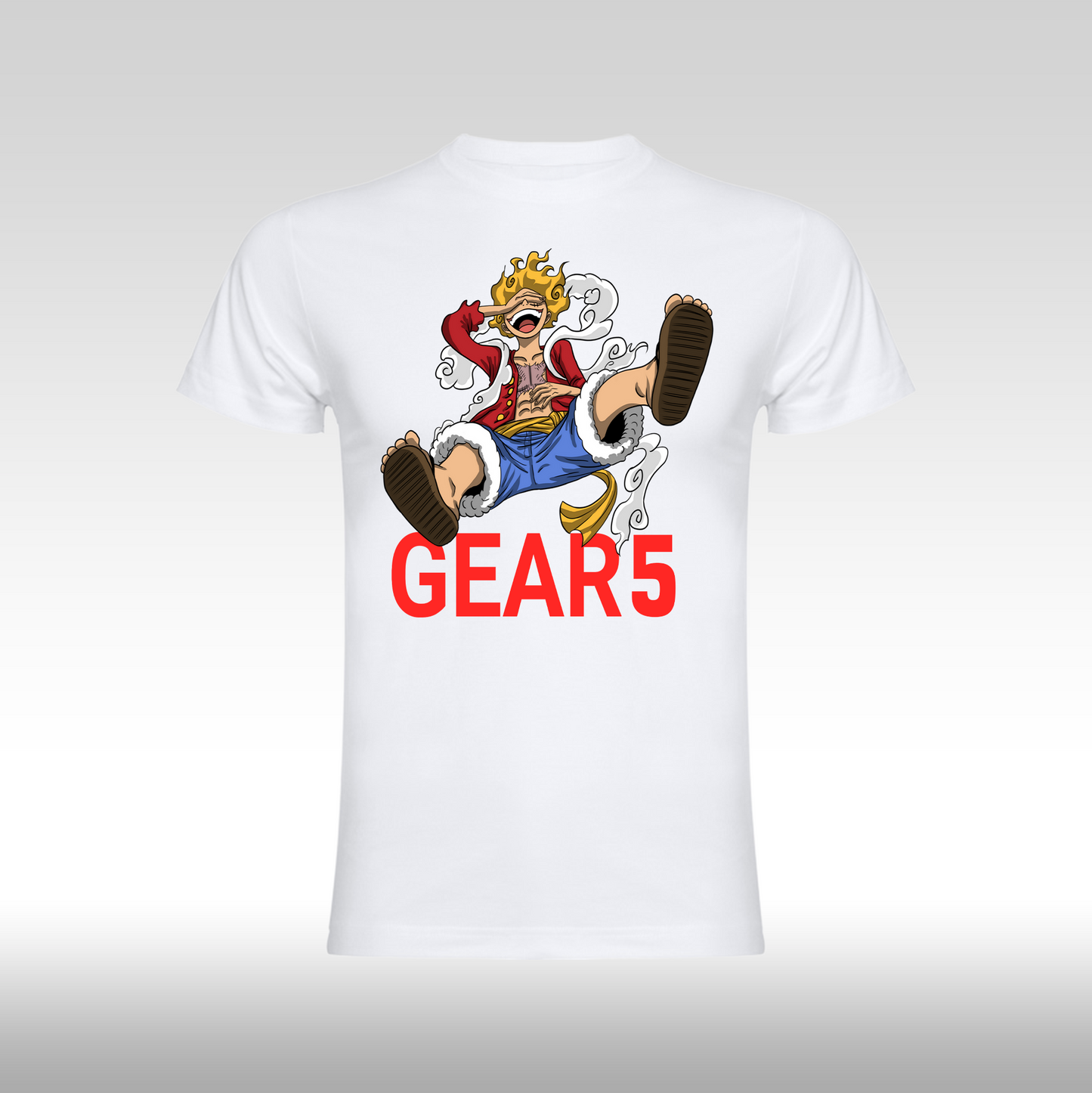 Tricou alb personalizat bumbac anime "Monkey D. Luffy Gear 5" streetwear
