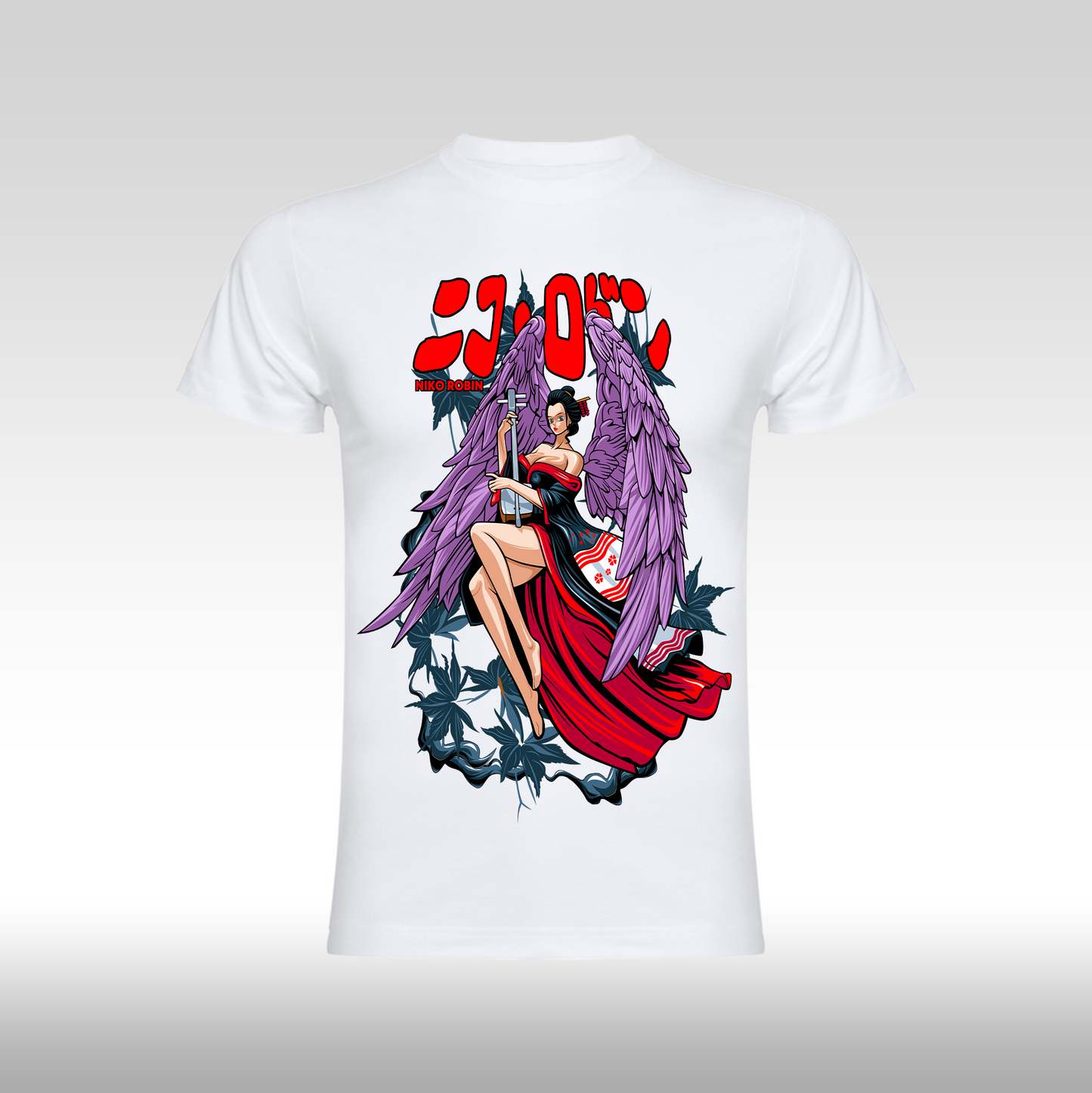 Tricou alb personalizat bumbac anime "Nico Robin Red Dress" streetwear
