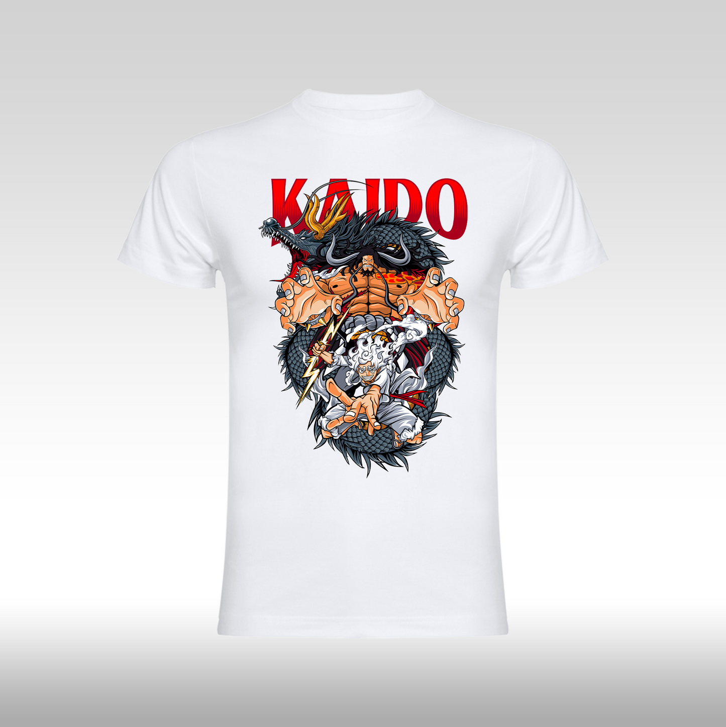 Tricou alb personalizat bumbac anime "One Piece: Kaido" streetwear
