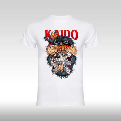 Tricou alb personalizat bumbac anime "One Piece: Kaido" streetwear
