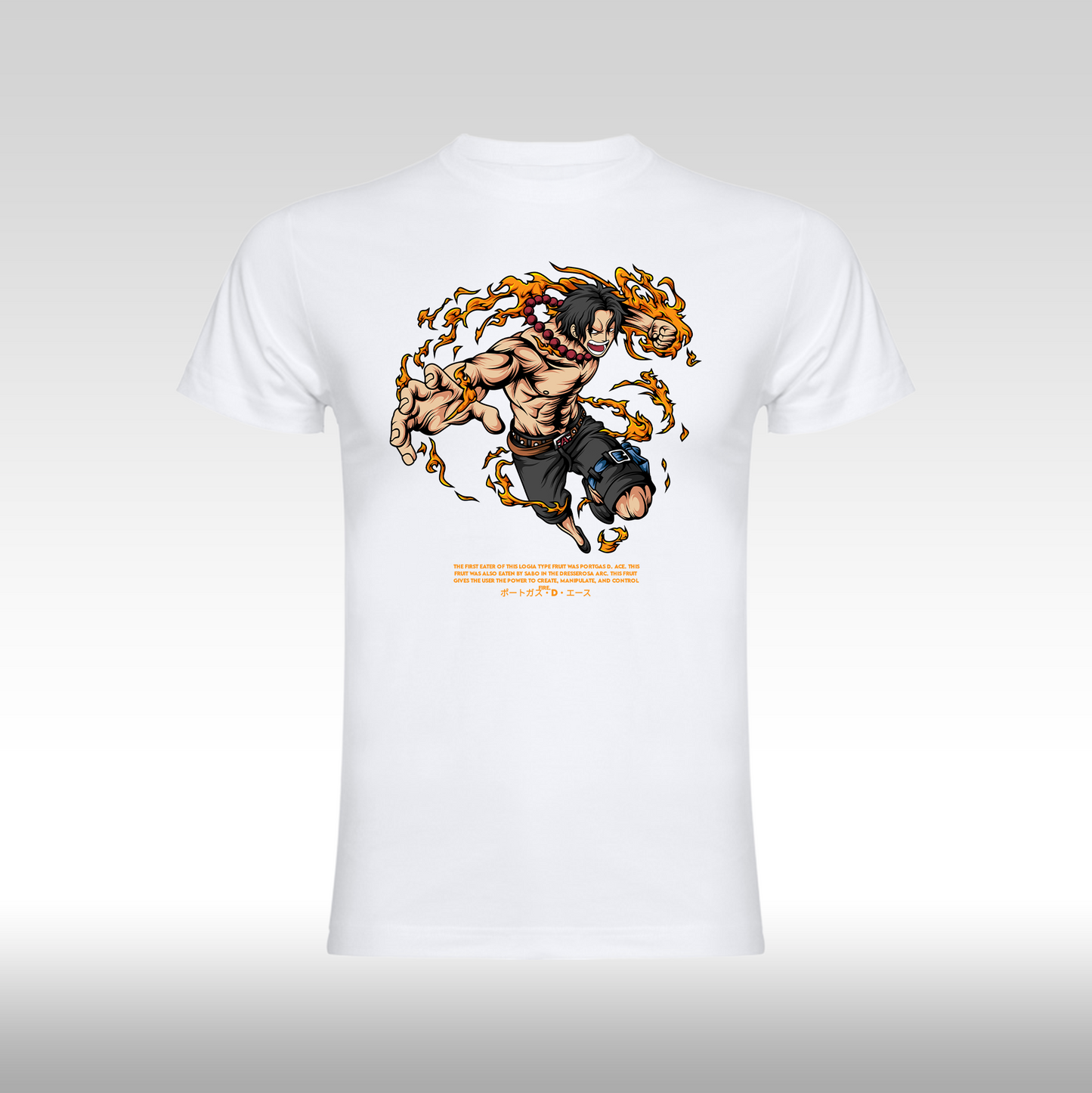 Tricou alb personalizat bumbac anime "Portgas-D-Ace" streetwear
