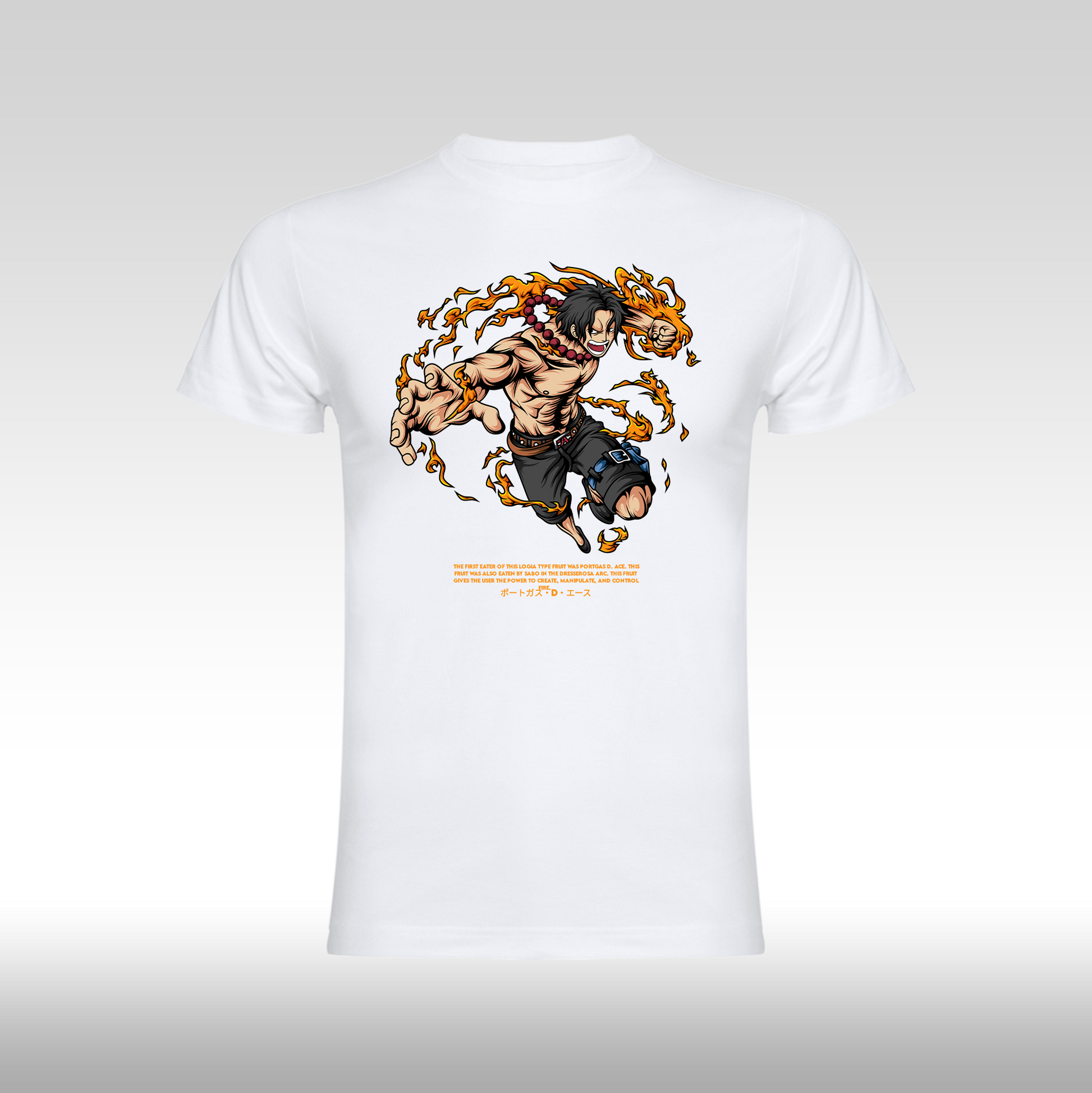 Tricou alb personalizat bumbac anime "Portgas-D-Ace" streetwear
