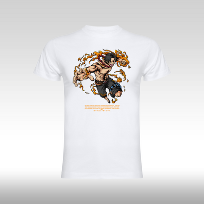 Tricou alb personalizat bumbac anime "Portgas-D-Ace" streetwear
