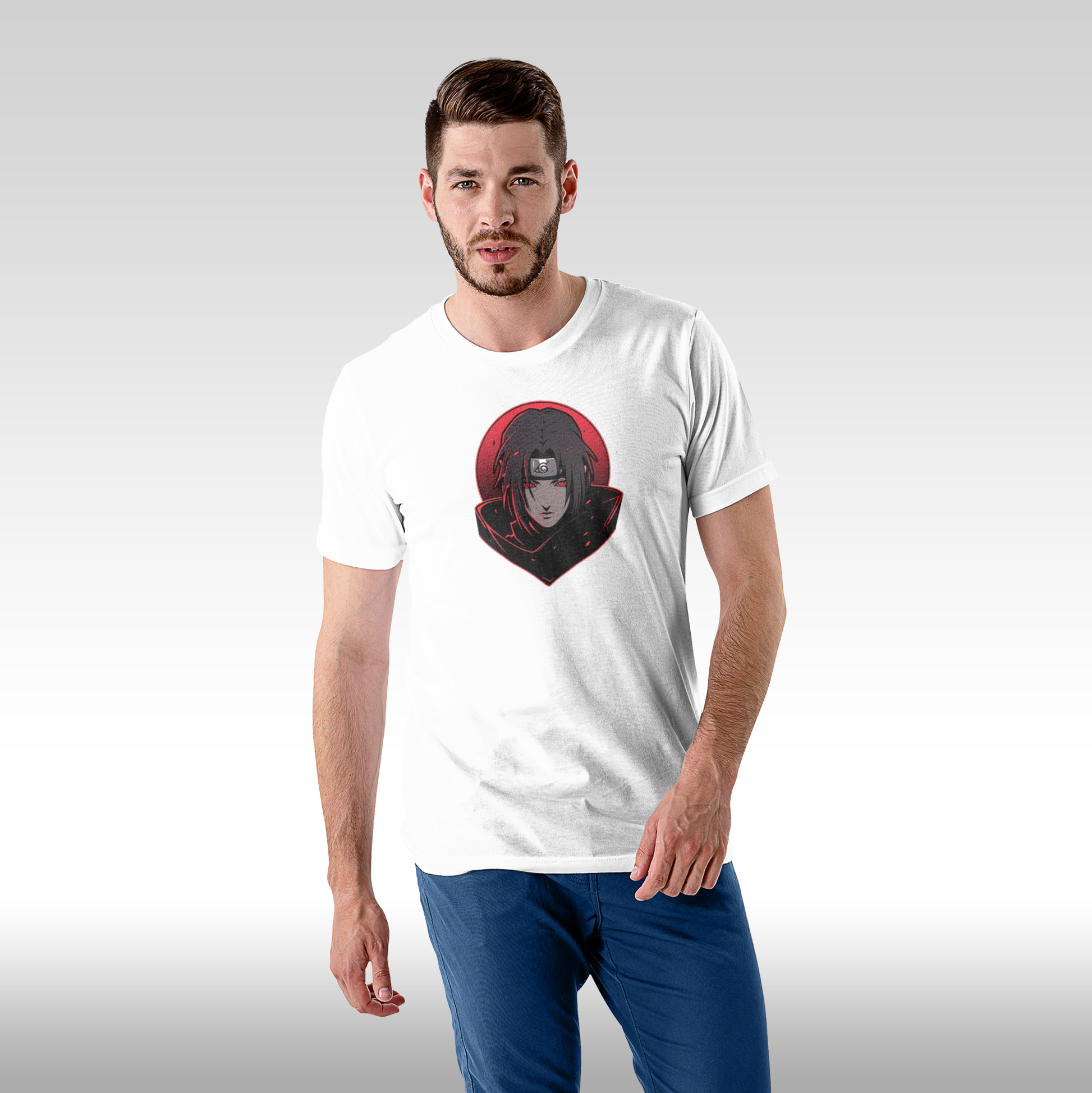 Tricou alb personalizat bumbac fata barbat anime "Itachi Funko" streetwear