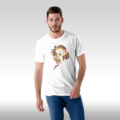 Tricou alb personalizat bumbac fata Barbat urban "Albert Einstein" streetwear
