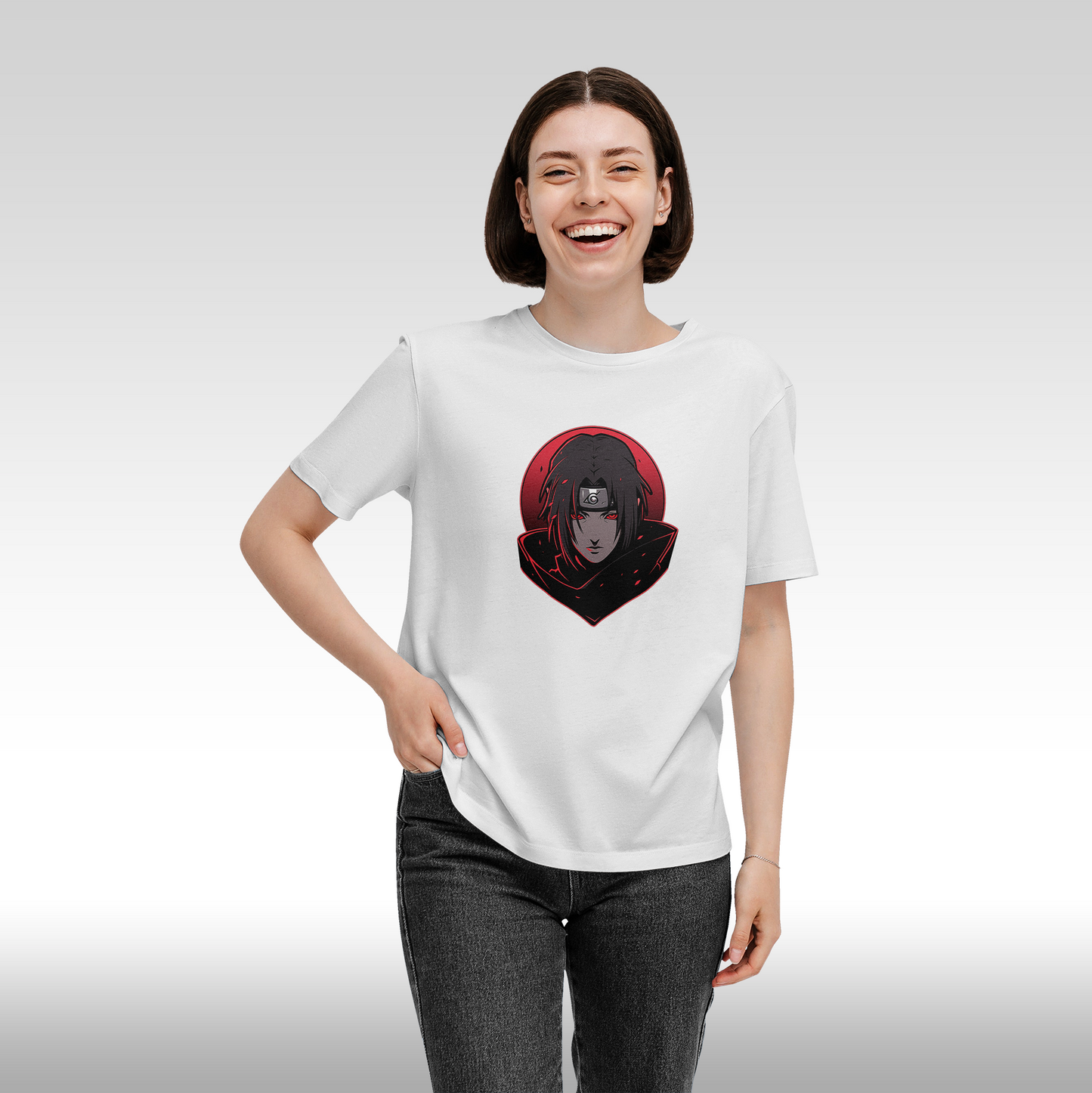 Tricou alb personalizat bumbac fata Dama anime "Itachi Funko" streetwear