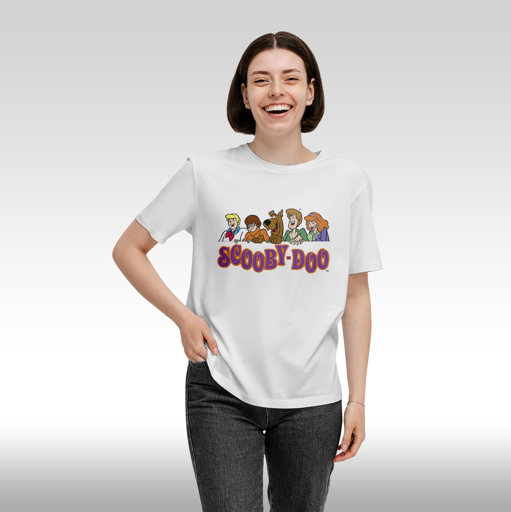 Tricou alb personalizat bumbac fata Dama desene "Scooby-Doo The Mystery Machine Funko" streetwear