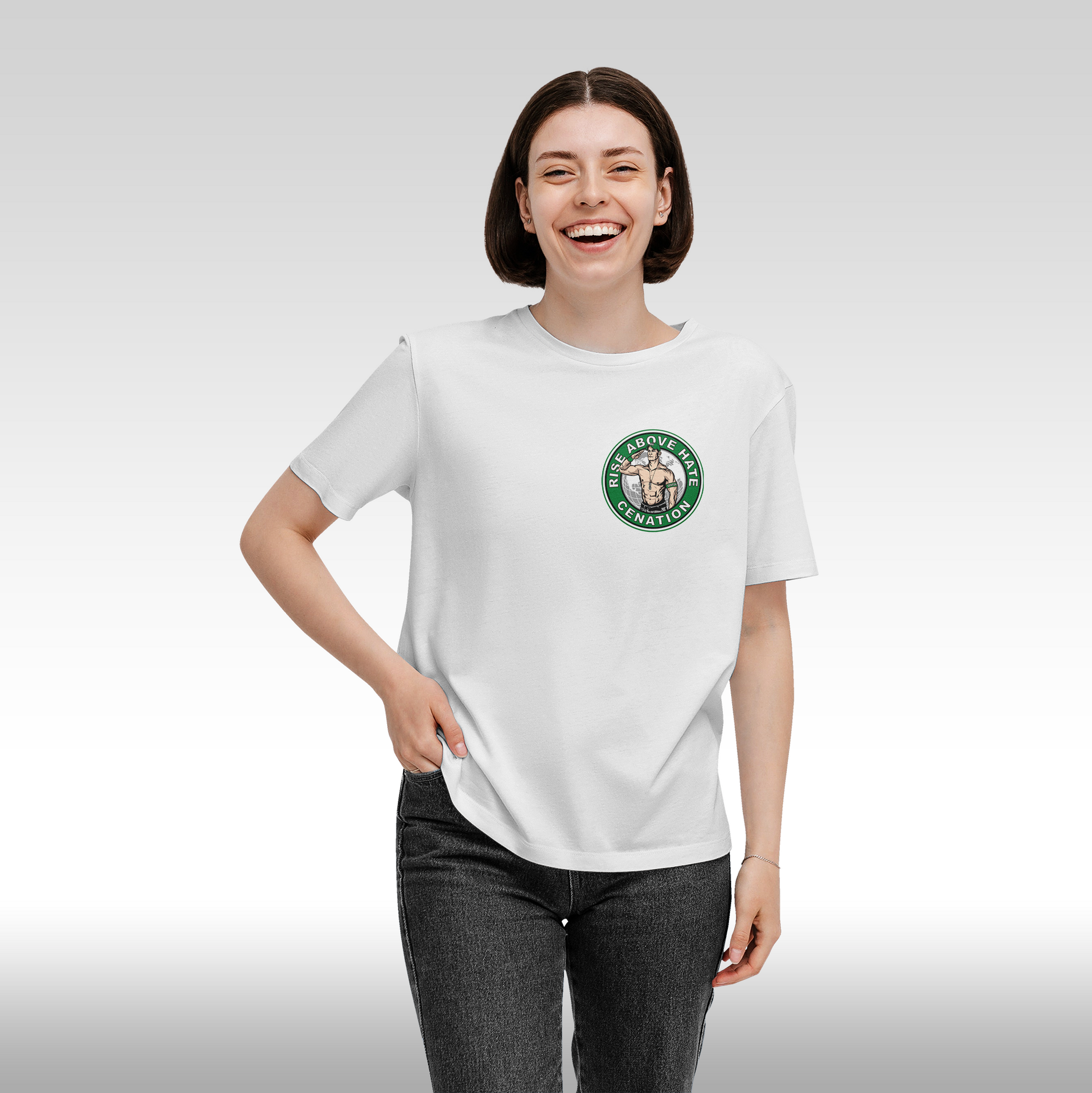 Tricou alb personalizat bumbac fata dama wrestling "John Cena Funko" streetwear
