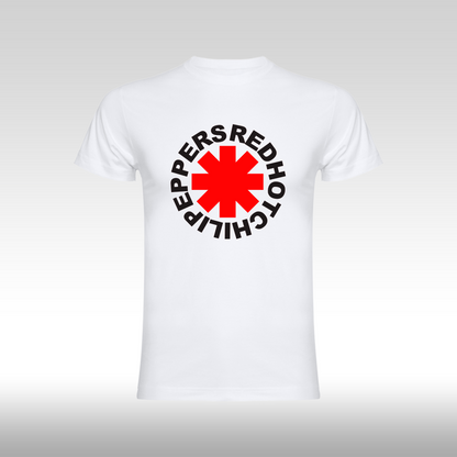 Tricou alb personalizat bumbac  rock "Red Hot Chili Peppers Emblem" streetwear
