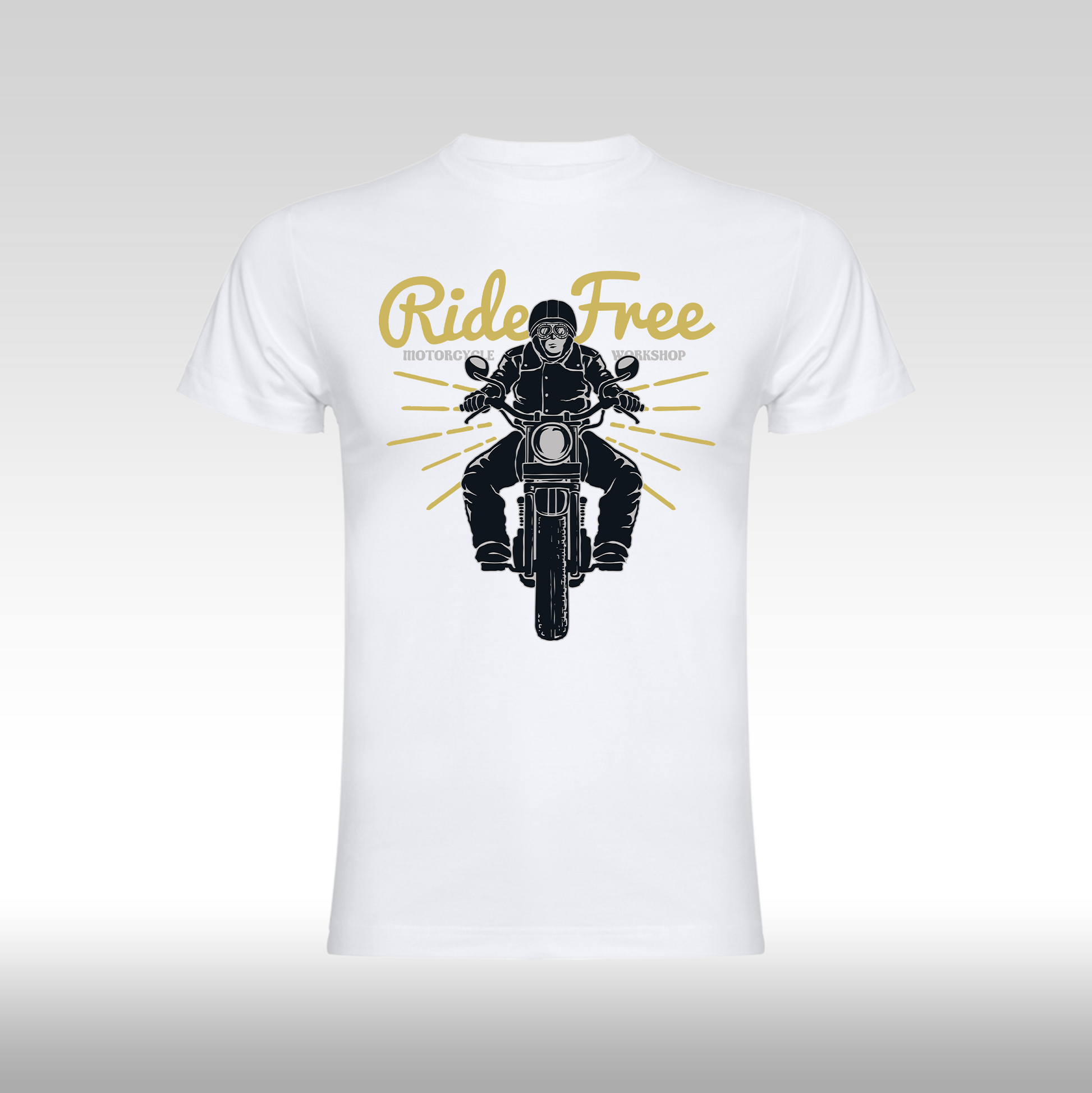 Tricou alb personalizat bumbac  urban "Ride Free Motorcycle Workshop" streetwear
