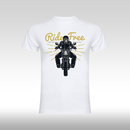 Tricou alb personalizat bumbac  urban "Ride Free Motorcycle Workshop" streetwear
