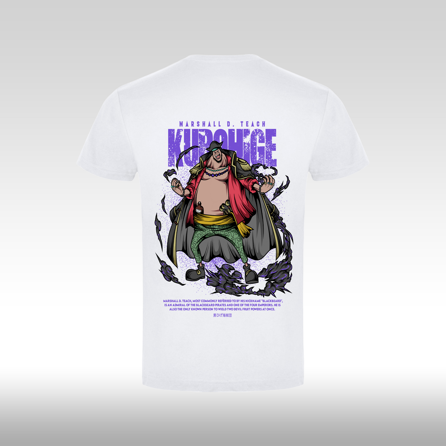 Tricou alb personalizat bumbac spate anime "Blackbeard" streetwear
