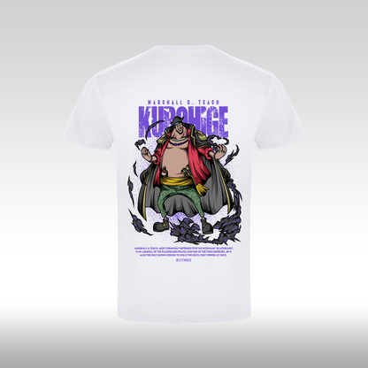 Tricou alb personalizat bumbac spate anime "Blackbeard" streetwear
