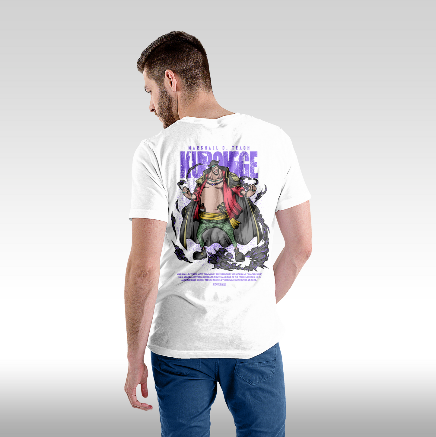 Tricou alb personalizat bumbac spate Barbat anime "Blackbeard" streetwear
