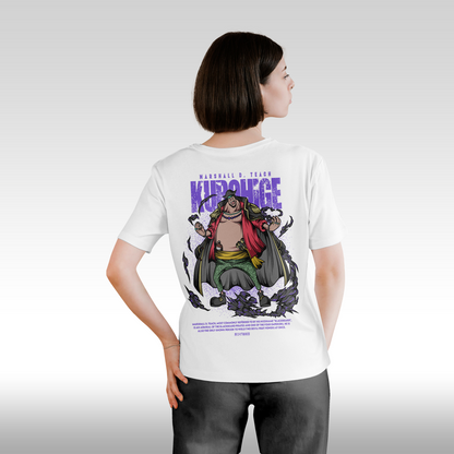 Tricou alb personalizat bumbac spate dama anime "Blackbeard" streetwear
