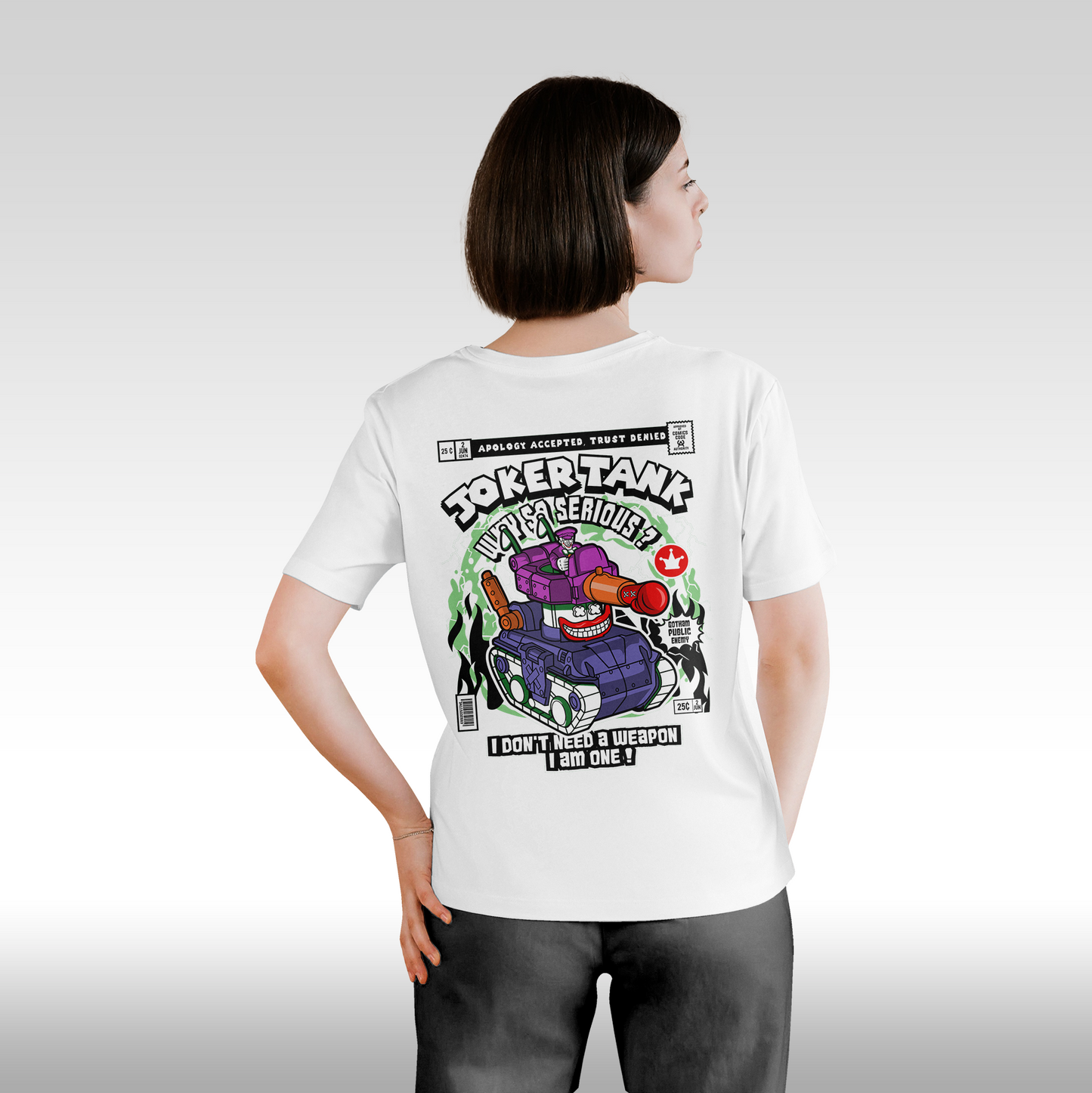 Tricou alb personalizat bumbac spate dama batman "The Joker Tank Funko" streetwear
