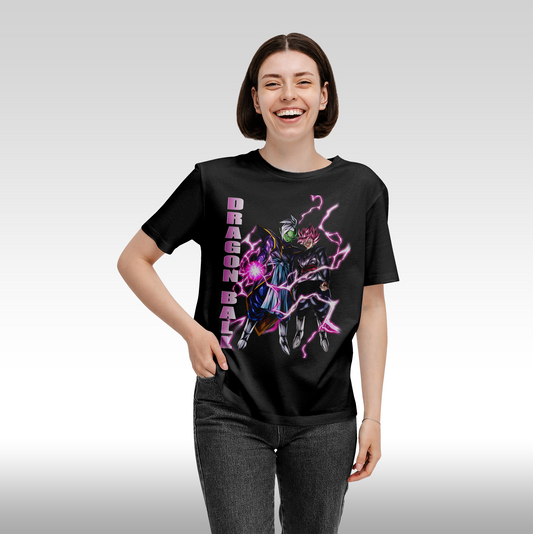 Tricou negru personalizat bumbac Fata dama anime "Dragon Ball Z" streetwear
