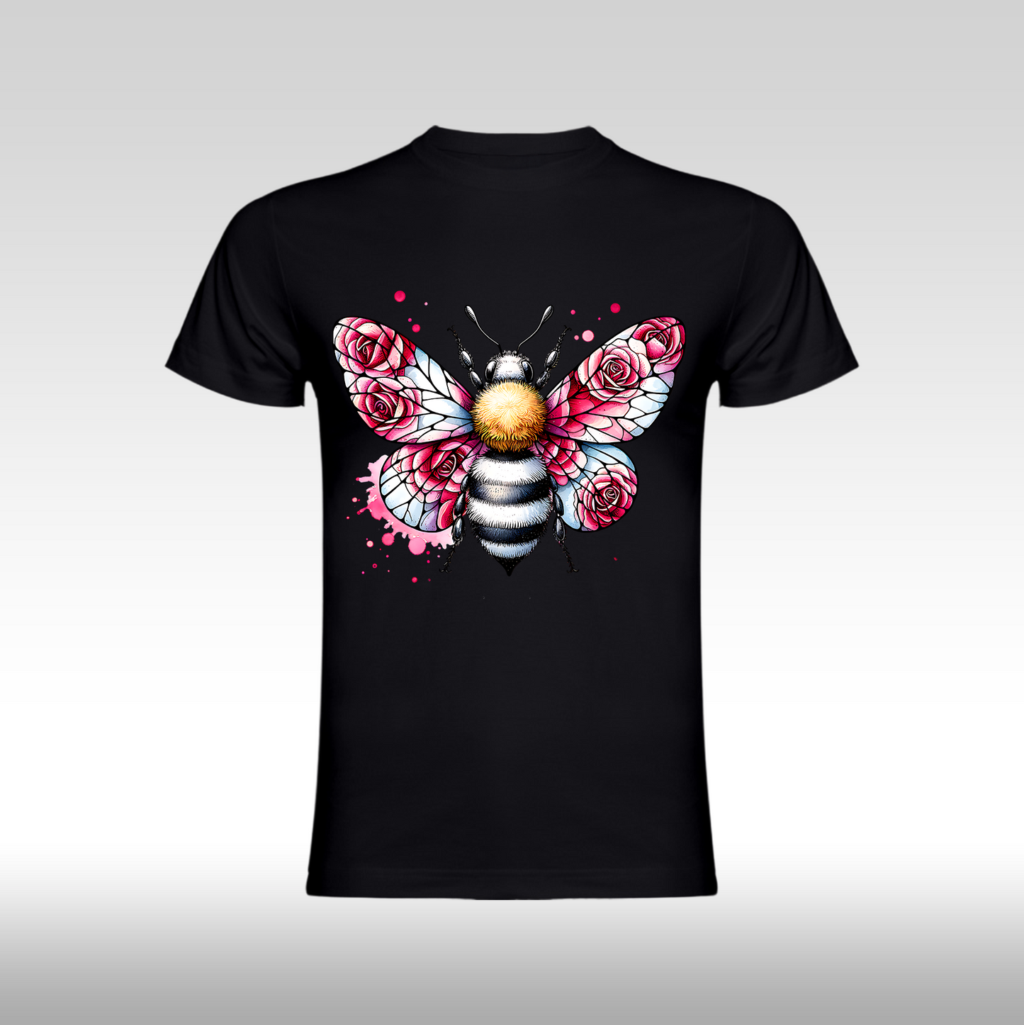 Tricou negru personalizat bumbac Fata Dama albina "Floral Buzz" streetwear
