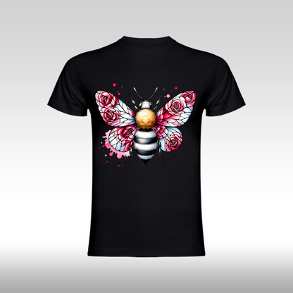 Tricou negru personalizat bumbac Fata Dama albina "Floral Buzz" streetwear
