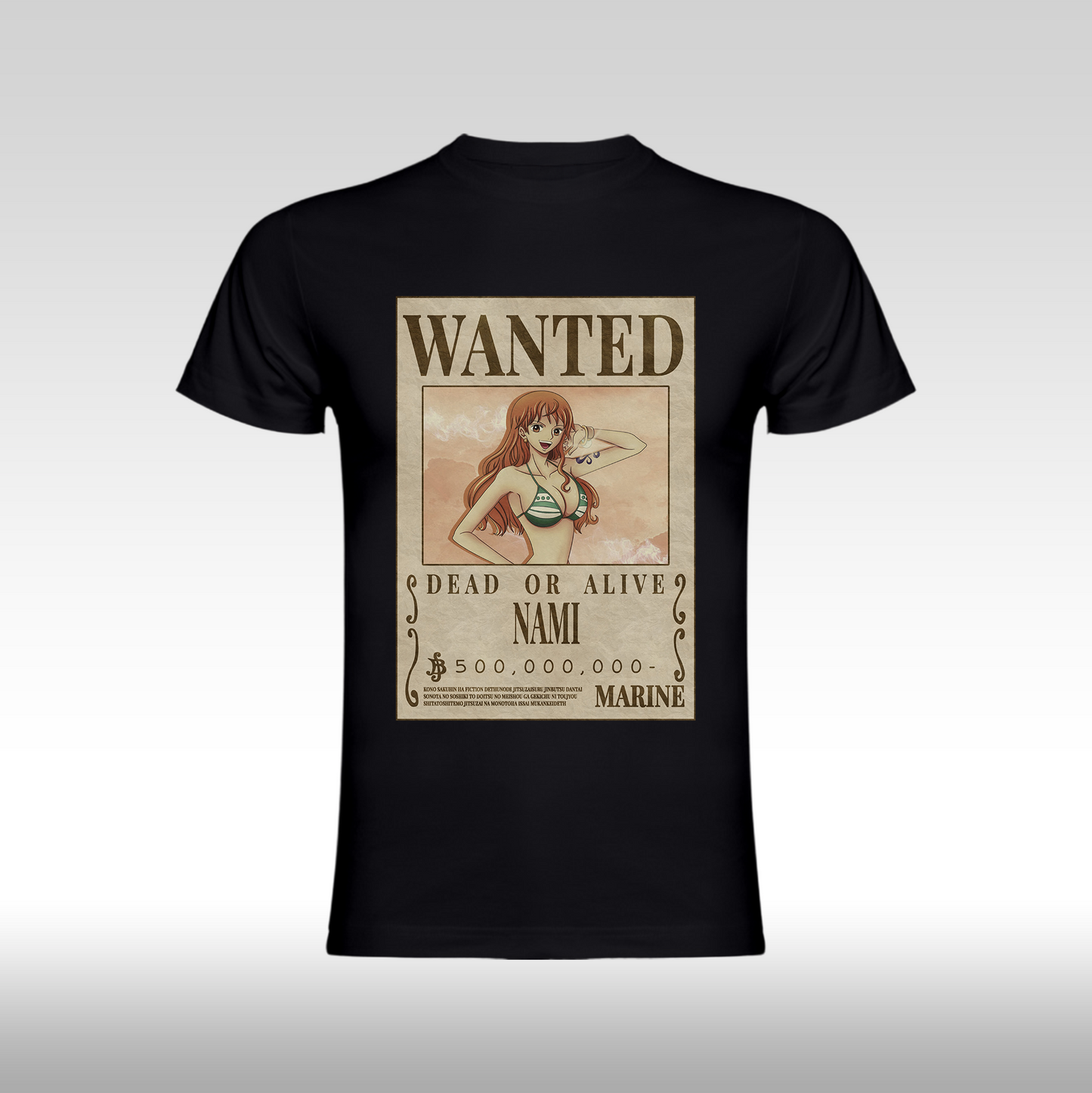 Tricou negru personalizat bumbac Fata anime "WANTED : Nami" streetwear
