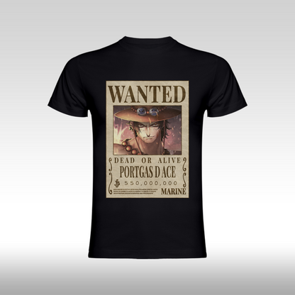 Tricou personalizat bumbac Fata anime "WANTED : Portgas D Ace" streetwear
