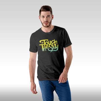 Tricou negru personalizat bumbac Fata barbat urban "Touch The Sky" streetwear
