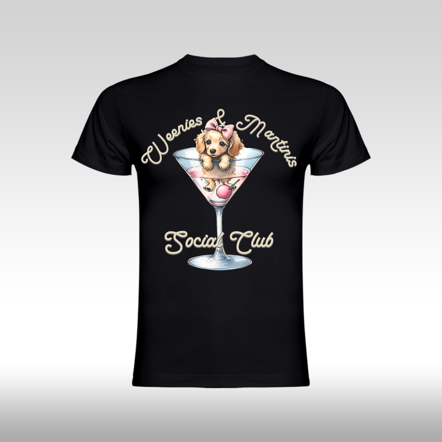 Tricou Negru personalizat bumbac Fata Dama catel cocktail "Weenies & Martinis Social Club" streetwear
