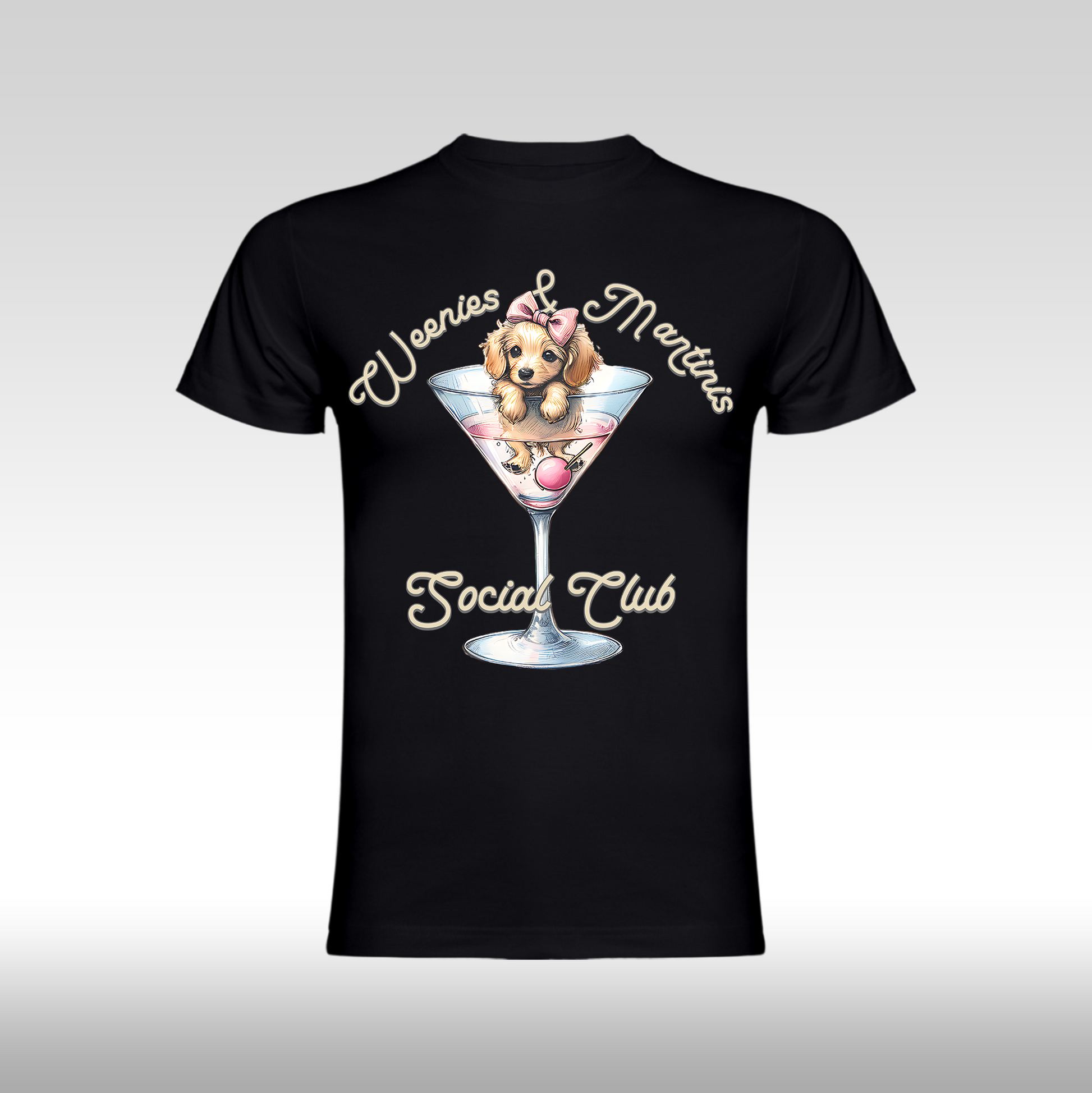 Tricou Negru personalizat bumbac Fata Dama catel cocktail "Weenies & Martinis Social Club" streetwear
